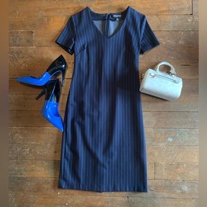 Banana republic sheath dress navy pinstripes worn once size 4P.
